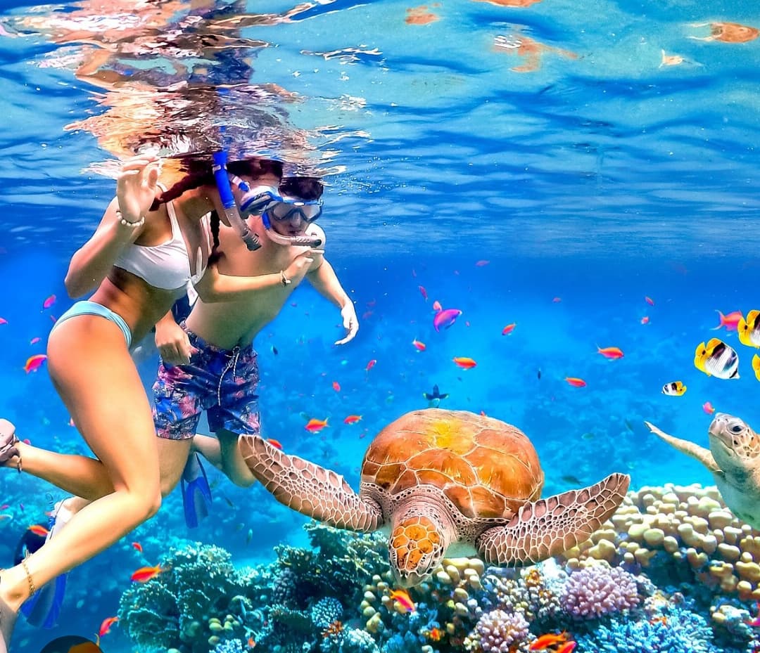 Guests snorkeling in the clear water around Nusa Penida